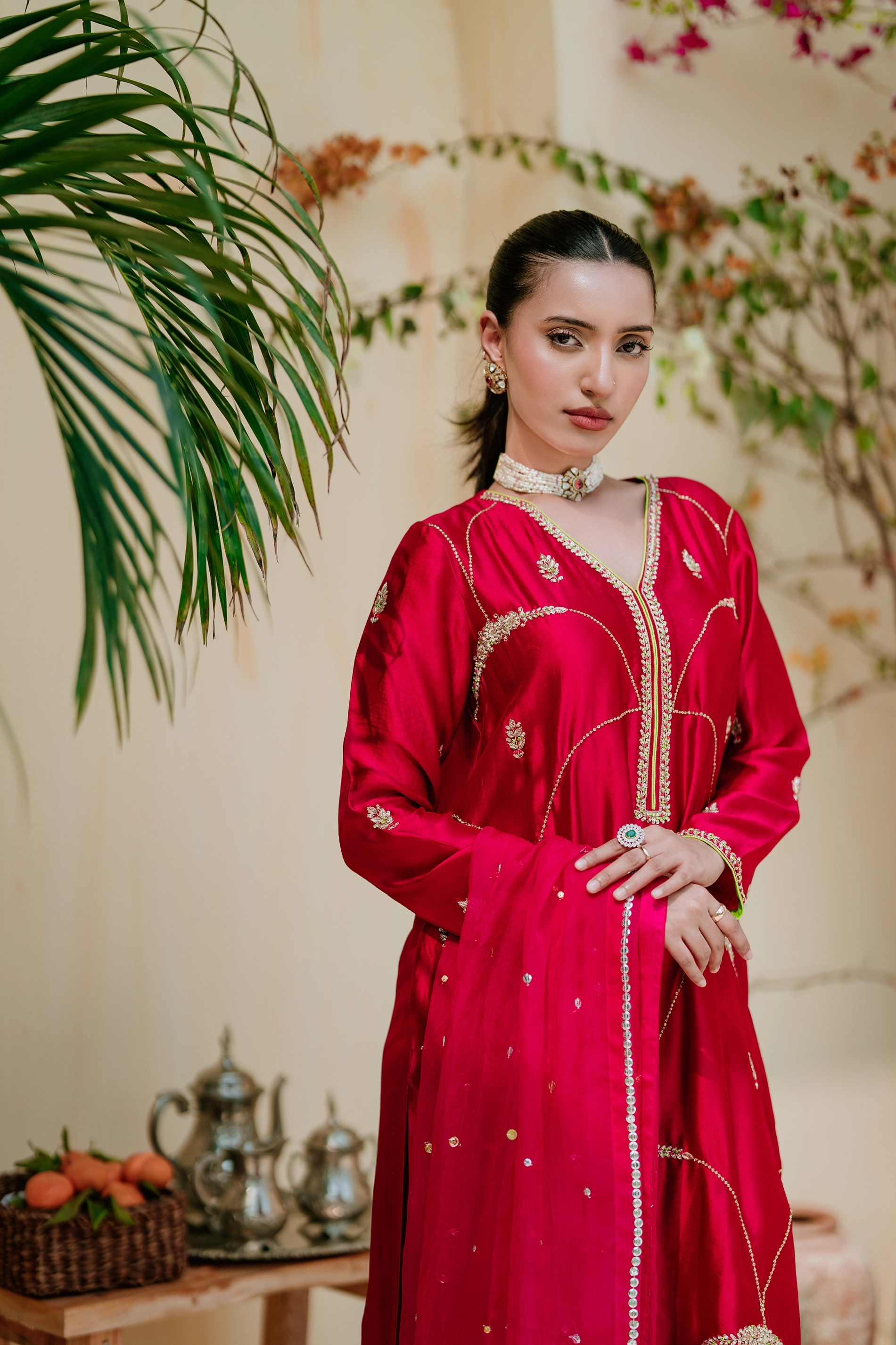 Crimson Silk Suit with Dupatta